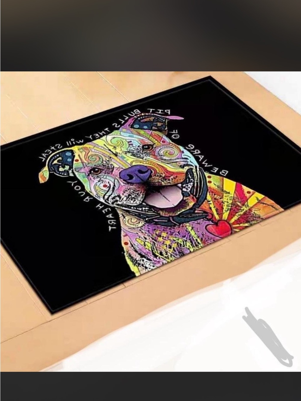 Colorful Pit Bull Dog table Mat - Black Background